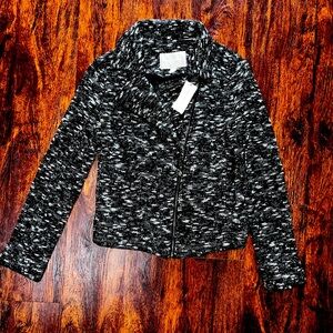 Banana Republic ElmoBlack White Asymmetrical Zip Sweater Moto Jacket Size 4
